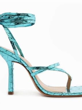 Schutz Krist metallic turquoise croc-embossed lace-up heeled sandal